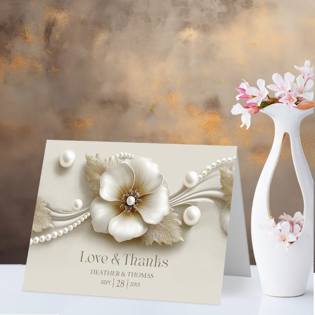 Flower and Pearls Love and Thanks Wedding Thank You Card (Creator Uploaded)