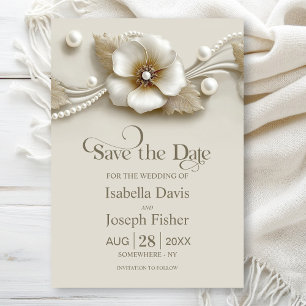 Flower and Pearls Wedding Save the Date Invitation
