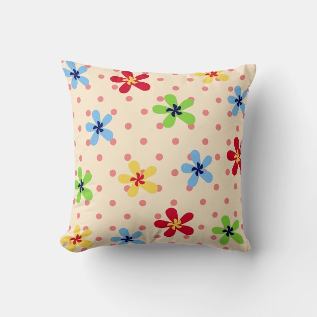 Flower and Polka Dot Pattern Cushion (Front)