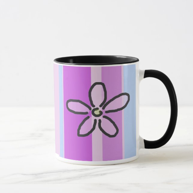 Flower and Purple Blue Stripes Mug (Right)