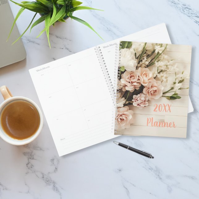 Flower and Rose Bouquet on Rustic Wood Planner (Creator Uploaded)