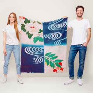 Flower and Running Water, Japanese Design Fleece Blanket