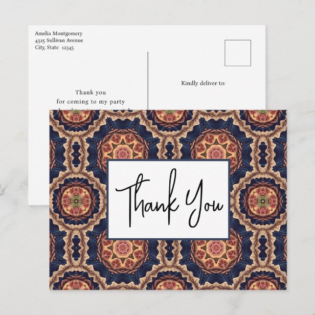 Flower and Star Shapes Decorative Design Thank You Postcard (Front/Back)