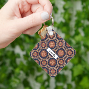 Flower and Star Shapes Pattern Key Ring