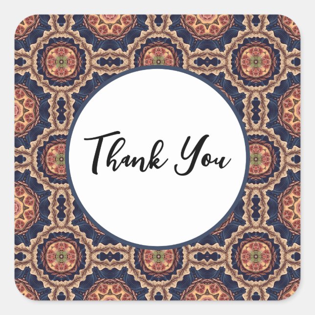 Flower and Star Shapes Pattern - Thank You Square Sticker (Front)