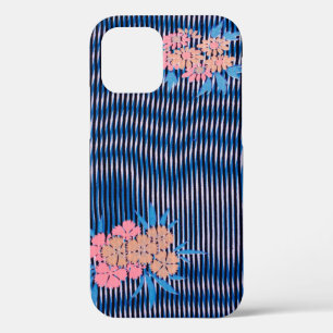 Flower and Stripes pattern, Japanese Design iPhone 12 Case