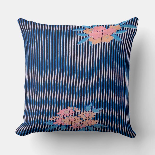Flower and Stripes pattern, Japanese Design Cushion (Front)
