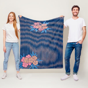 Flower and Stripes pattern, Japanese Design Fleece Blanket