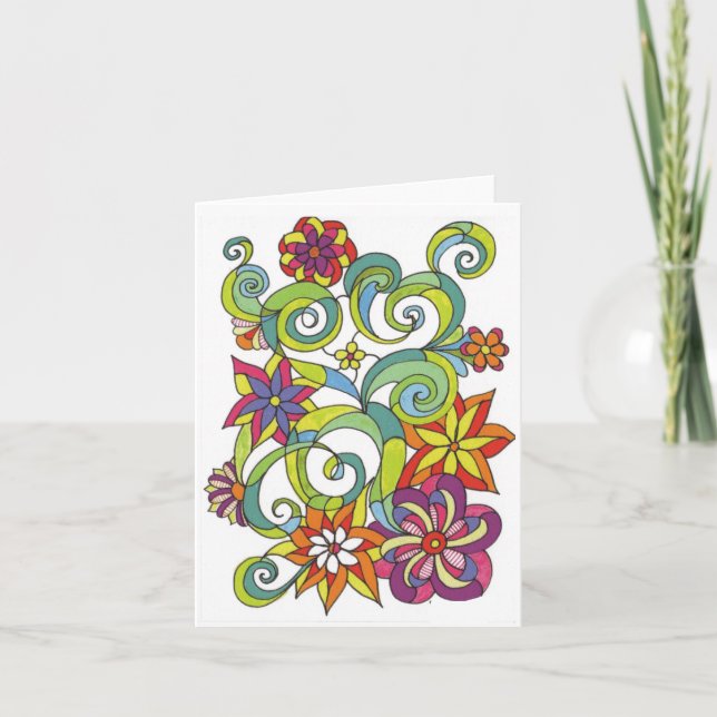 Flower and Swirls Blank Notecard (Front)