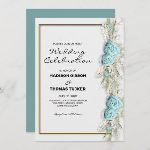 Flower Arrangement Blue Roses Wedding Invitation