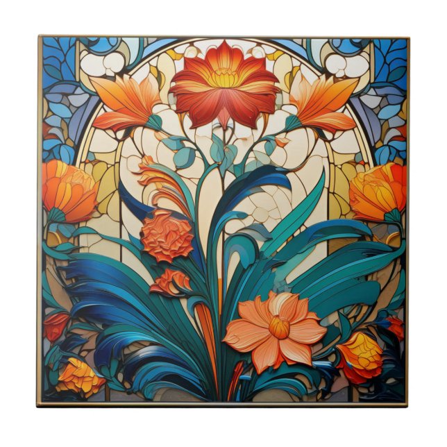 Flower Art Deco Design Ceramic Tile (Front)
