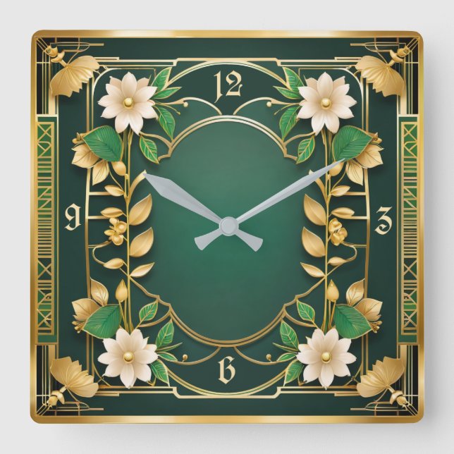 Flower Art Deco Square Wall Clock (Front)