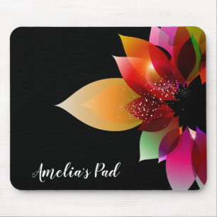 Flower Art On Black Mouse Pad