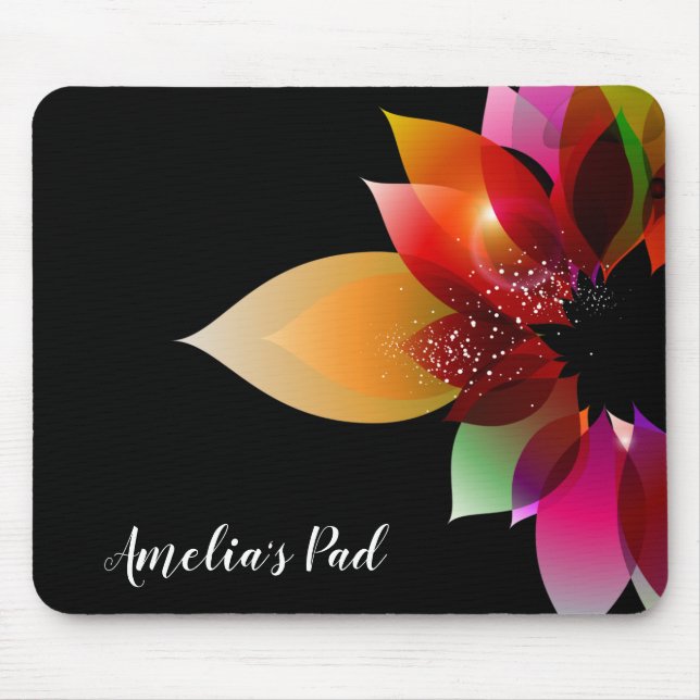 Flower Art On Black Mouse Pad (Front)