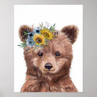 Flower Baby Bear Cub Nursery Child Woodland