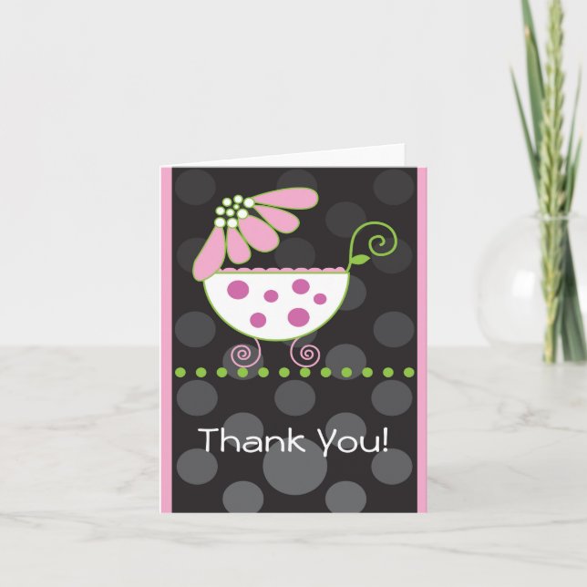 Flower Baby Carriage Thank You Card (Front)