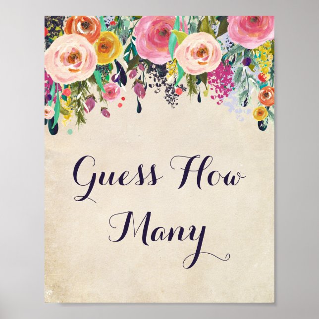 Flower Baby Shower Guess How Many Game Sign (Front)