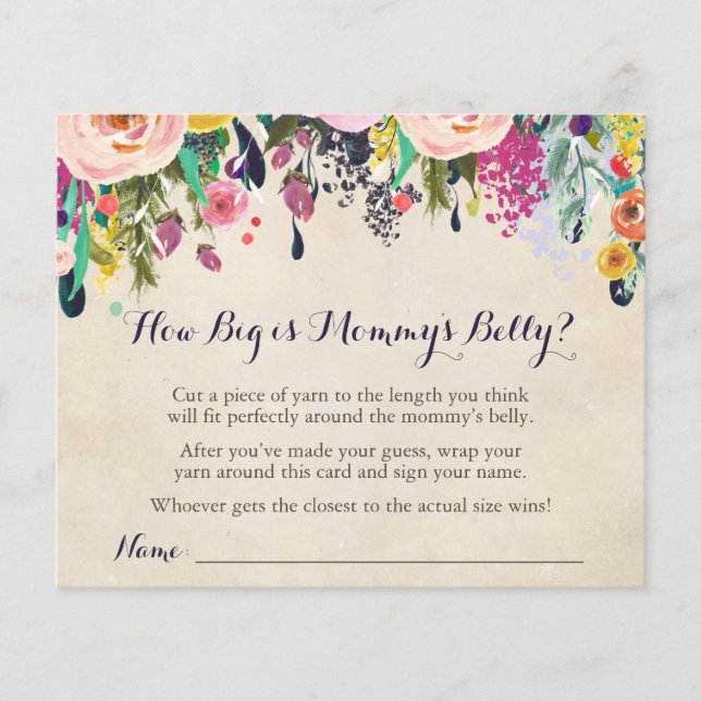 Flower Baby Shower How Big is Mummy's Belly Game (Front)