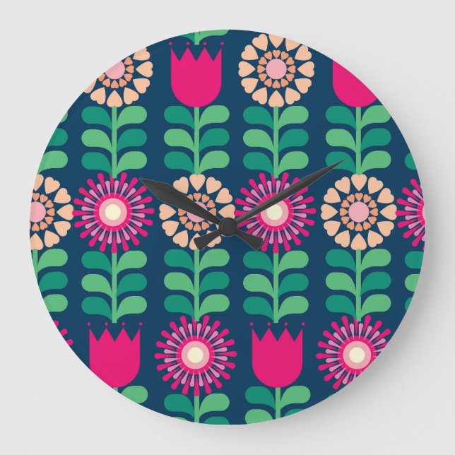 Flower Background, Vintage Artistic Illustration. Large Clock (Front)