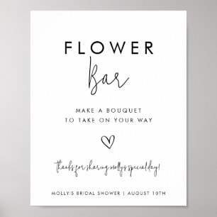 Flower Bar Black & White Minimalist Script w/Heart Poster