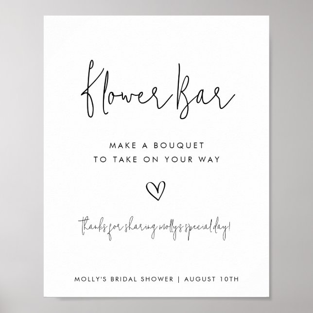 Flower Bar Black & White Minimalist Script w/Heart Poster (Front)