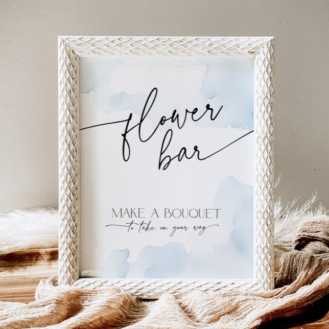 Flower Bar Bridal Shower On Cloud Nine Dusty Blue  Pedestal Sign (Creator Uploaded)