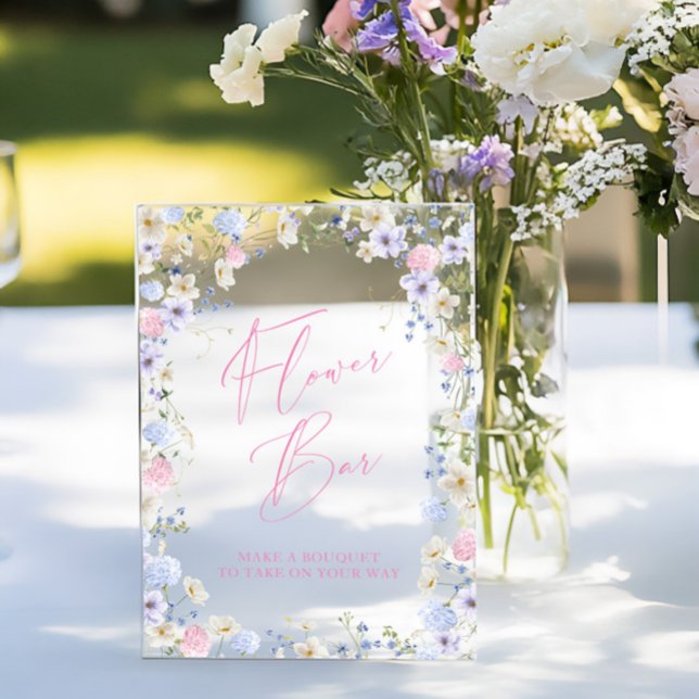 Flower Bar Floral Pink Bridal Shower Table Acrylic Sign (Creator Uploaded)
