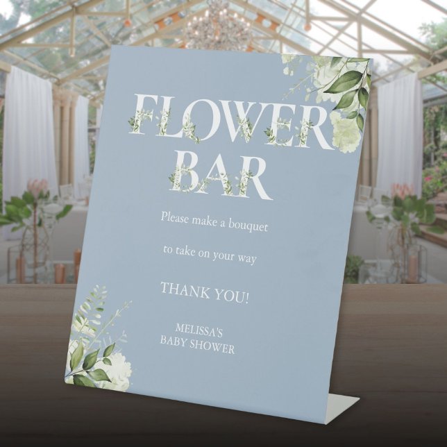 Flower Bar Greenery Floral Dusty Blue Baby Shower Pedestal Sign (Flower Bar Greenery Floral Dusty Blue Baby Shower Pedestal Sign)