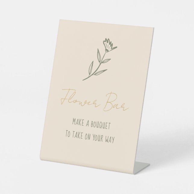 Flower Bar Hand Drawn Floral Garden Bridal Shower Pedestal Sign (Front)
