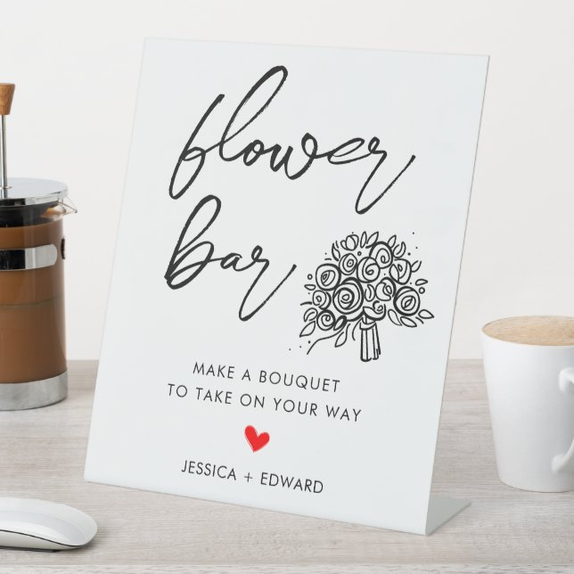 Flower Bar Minimalist Black White Modern Elegant Pedestal Sign (In SItu)