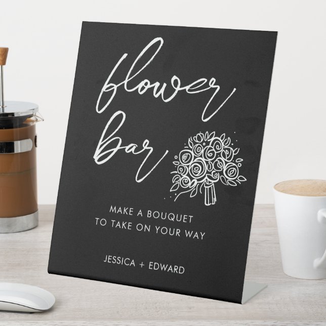 Flower Bar Minimalist Black White Modern Elegant Pedestal Sign (In SItu)