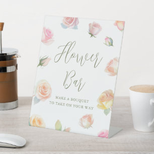 Flower Bar Roses in Bloom Shower Flower Station Pedestal Sign