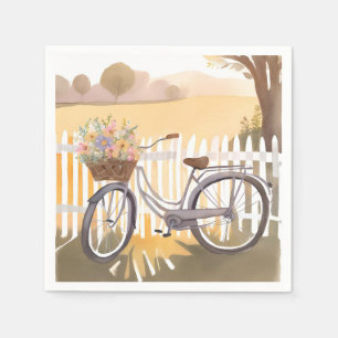 Flower Basket Bike   Floral Watercolor Napkin