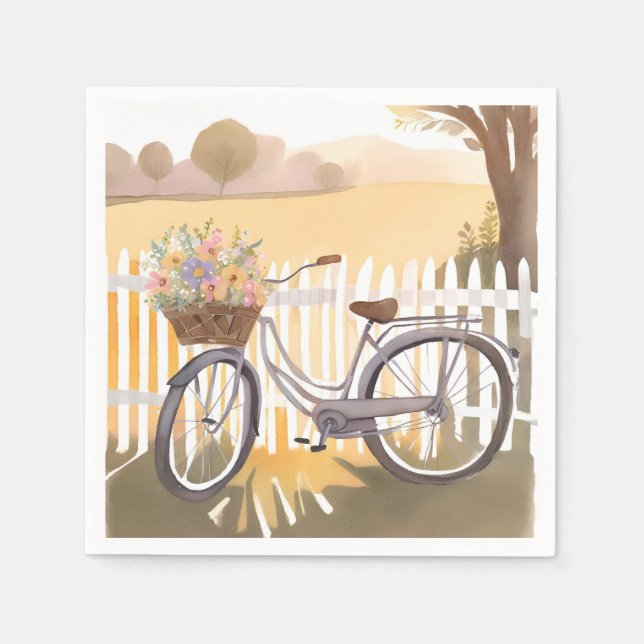 Flower Basket Bike | Floral Watercolor Napkin (Front)