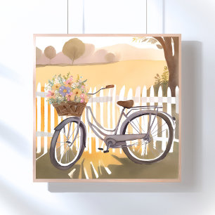 Flower Basket Bike   Floral Watercolor Poster