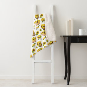 Flower basket sunflowers cute sherpa blanket