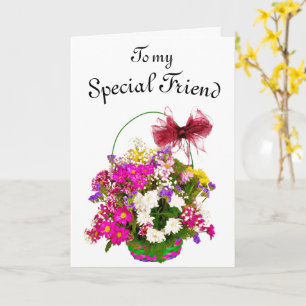 Flower Basket with Big Red Bow Birthday Card