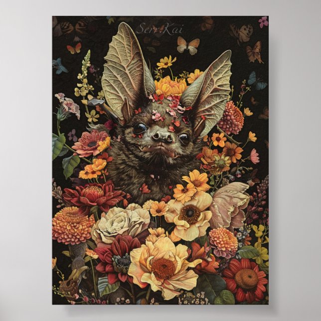Flower Bat in Black Print & Downloadable (Front)