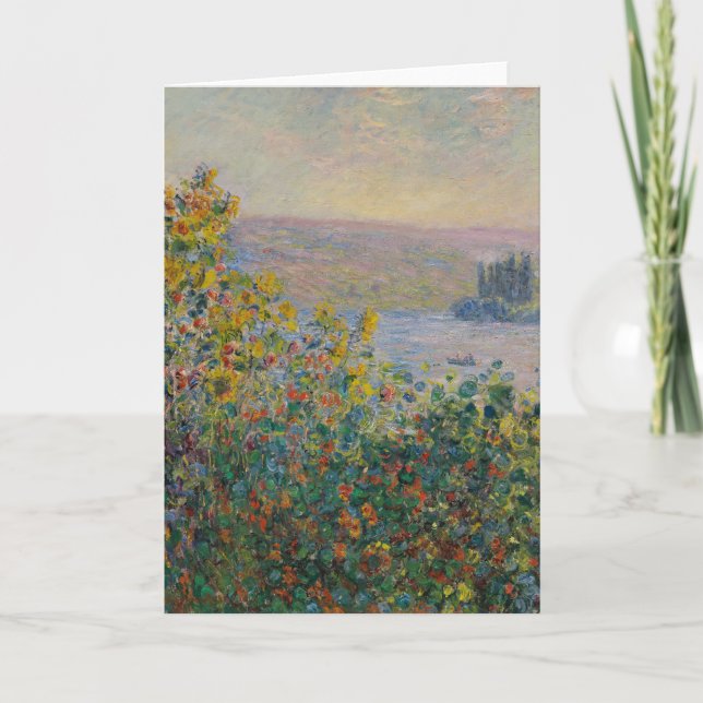 Flower Beds at Vétheuil, Impressionist Landscape Card (Front)