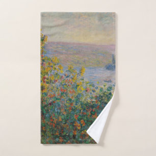 Flower Beds at Vétheuil, Impressionist Landscape Hand Towel