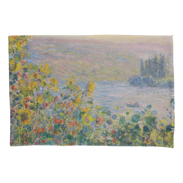 Flower Beds at Vétheuil, Impressionist Landscape Pillowcase (Front)