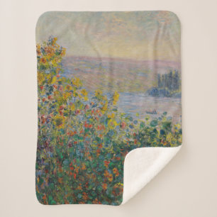 Flower Beds at Vétheuil, Impressionist Landscape Sherpa Blanket