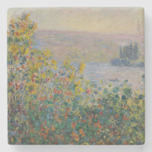 Flower Beds at Vétheuil, Impressionist Landscape Stone Coaster