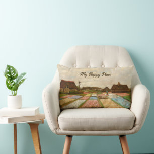 Flower Beds in Holland  by Vincent Van Gogh Lumbar Cushion
