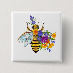 Flower bee with wild plants 15 cm square badge