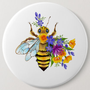 Flower bee with wild plants 6 cm round badge