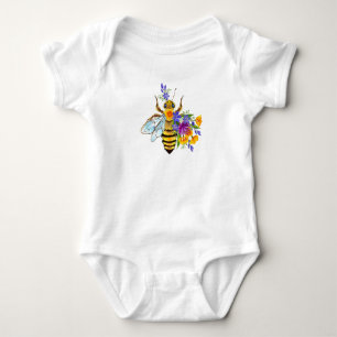 Flower bee with wild plants baby bodysuit