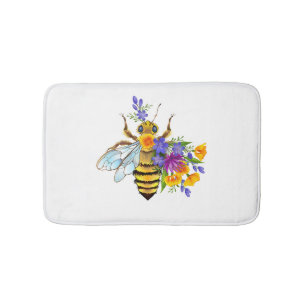 Flower bee with wild plants bath mat