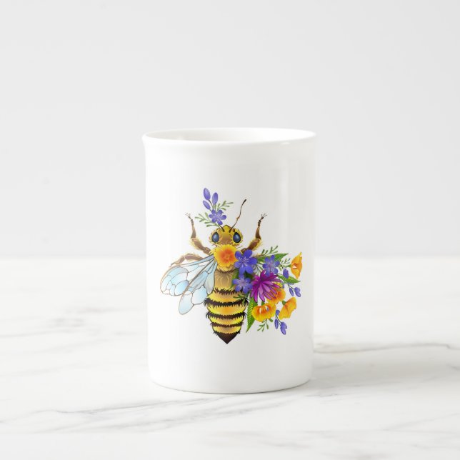 Flower bee with wild plants bone china mug (Front)