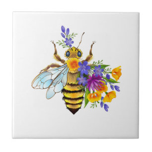 Flower bee with wild plants ceramic tile